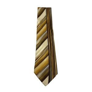 Vitaliano Pancaldi Italy Silk Neck tTe Abstract Geometric Striped Brown Gold Tan